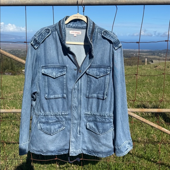 Lucky Brand Liquid Denim Luxe Four Pocket Utility Military Jacket Y2K 90s large - Picture 6 of 9